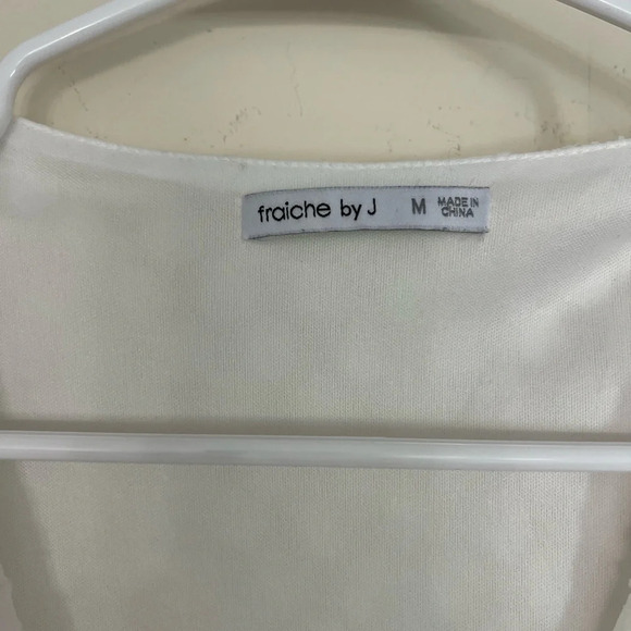 Fraiche By J Flowy White Polka Dot Puff Sleeve Mini Tie Wrap Dress Size Medium - Picture 5 of 6